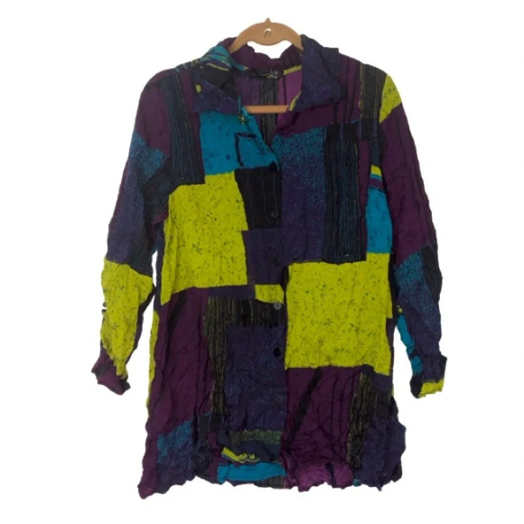 Liv by Habitat Latitude Crinkle Shirt M Multi Botton Up  Polyester NWT - Picture 1 of 8